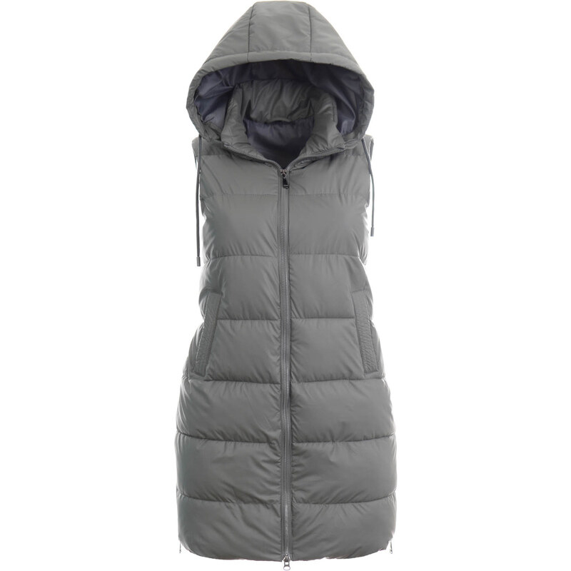 Prešívaná vesta so zipsami na bokoch hnedá 63714385