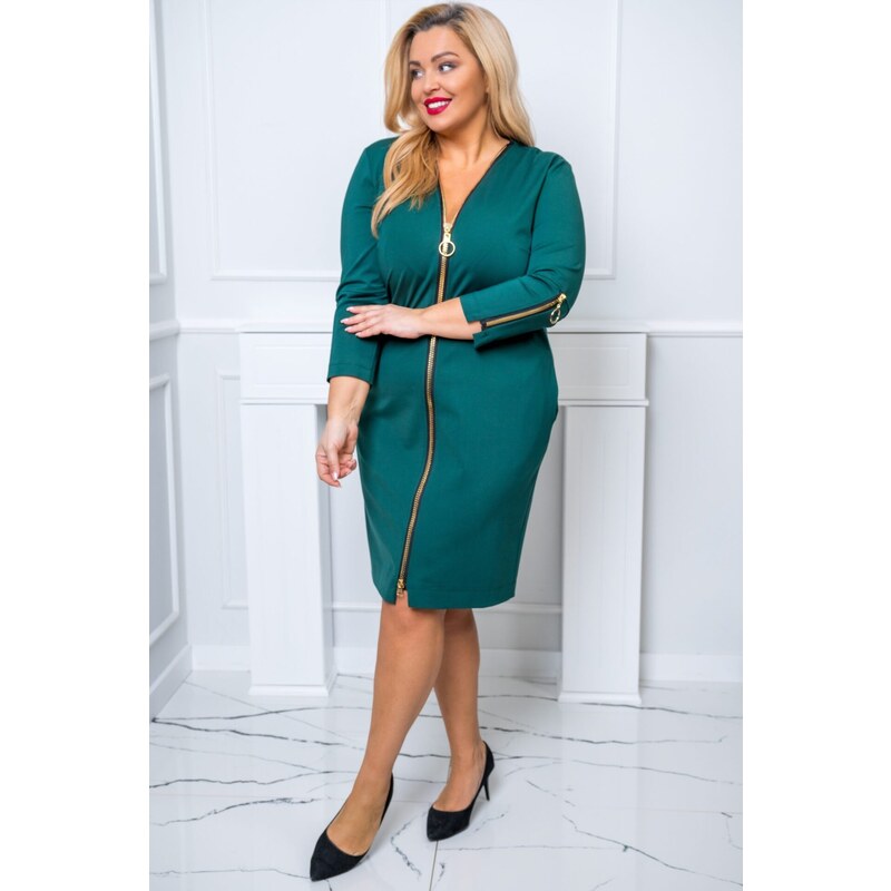 (veľ. 48) Šaty so zipsom a vreckami zelené 63884837