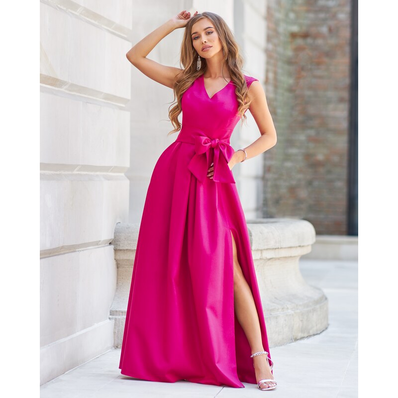 (veľ. 48) Dlhé trblietavé šaty bez rukávov fuksiové 62789563