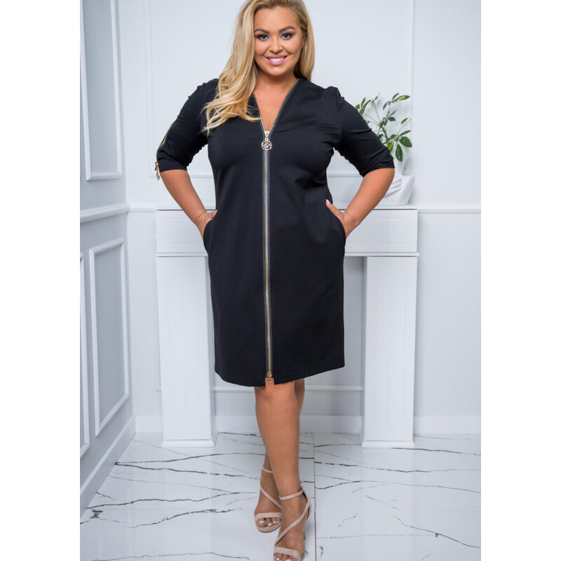 (veľ. 52) Šaty so zipsom a vreckami čierne 63884835