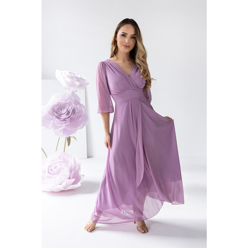 (veľ. 48) Asymetrické šaty s rozparkom levanduľové 64089712