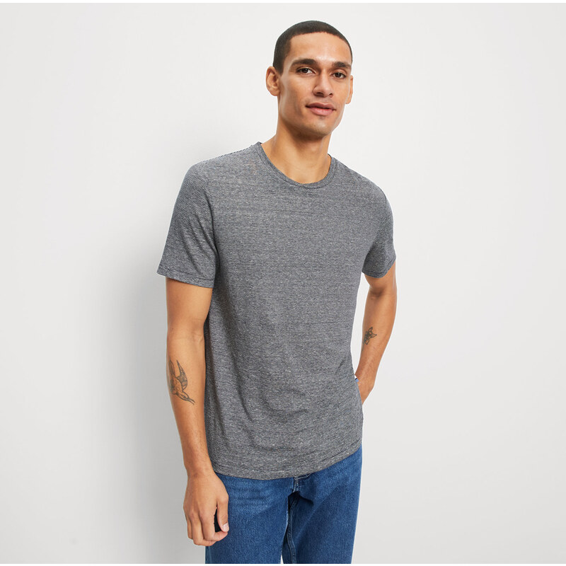 Pánske modré ľanové tričko s prúžkom OLYMP 62797794