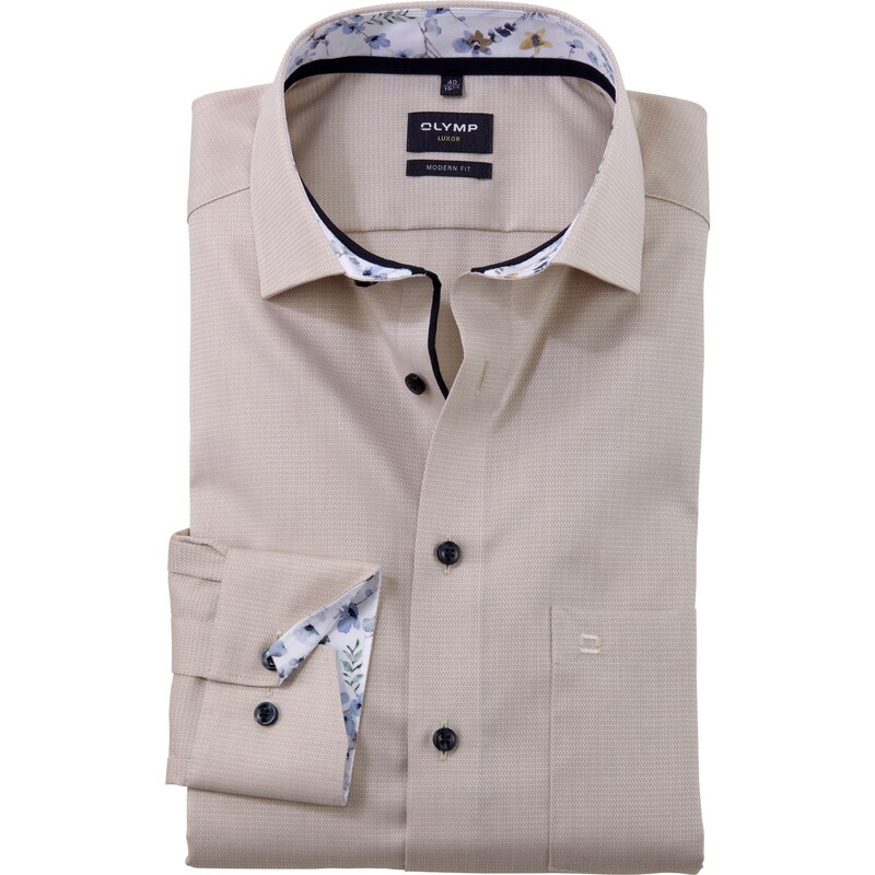 Pánska béžová košeľa Luxor OLYMP modern fit predĺžený rukáv 62797796