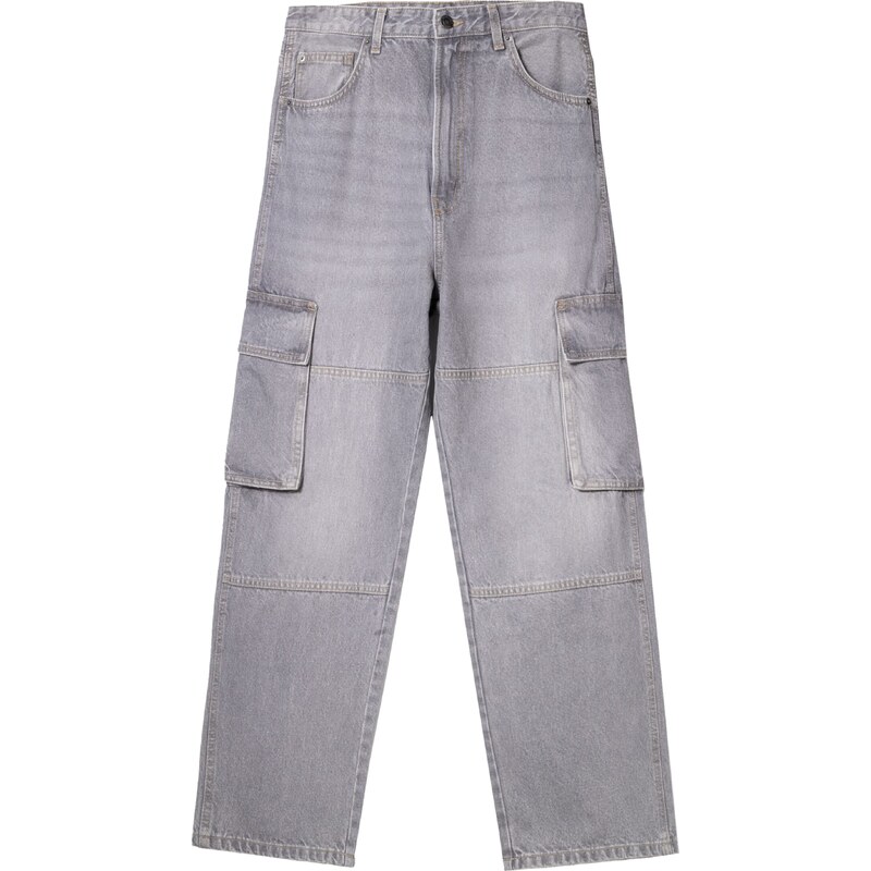 Bershka Rifľové kapsáče sivý denim 63156935