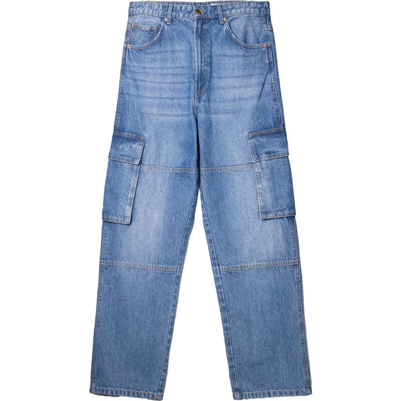 Bershka Rifľové kapsáče modrá denim 63156969