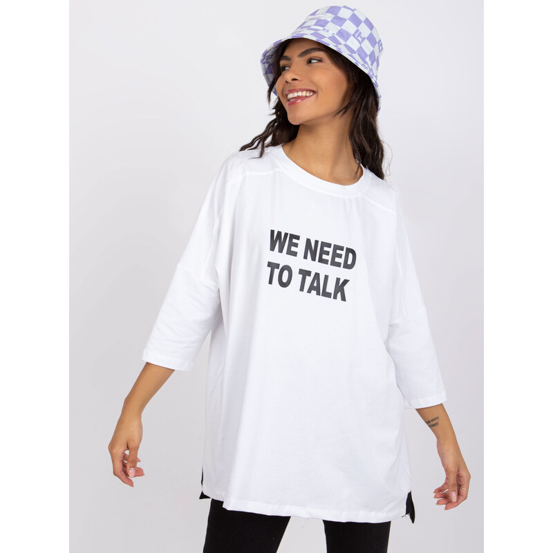 RUE PARIS Biele dámske voľné tričko s nápisom RV-BZ-7553.26-white 57949508