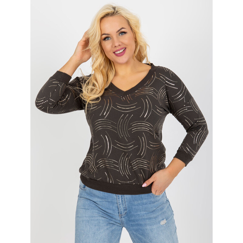 RELEVANCE Khaki tričko s trblietavou potlačou -RV-BZ-8514.04P-khaki 57951434