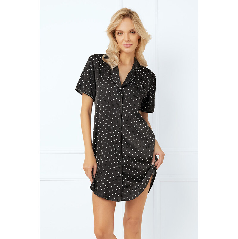 Italian Fashion Dámska saténová nočná košeľa Ria čierna, Farba čierna 62823605