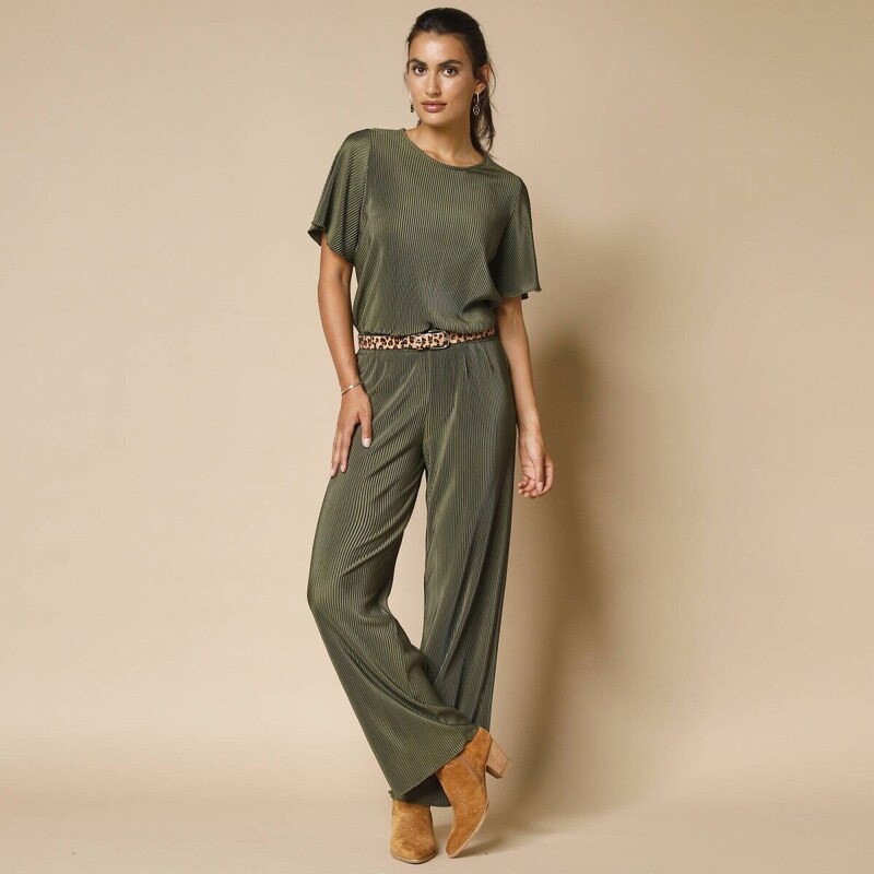 Široké plisované nohavice khaki 036 Blancheporte 58234564