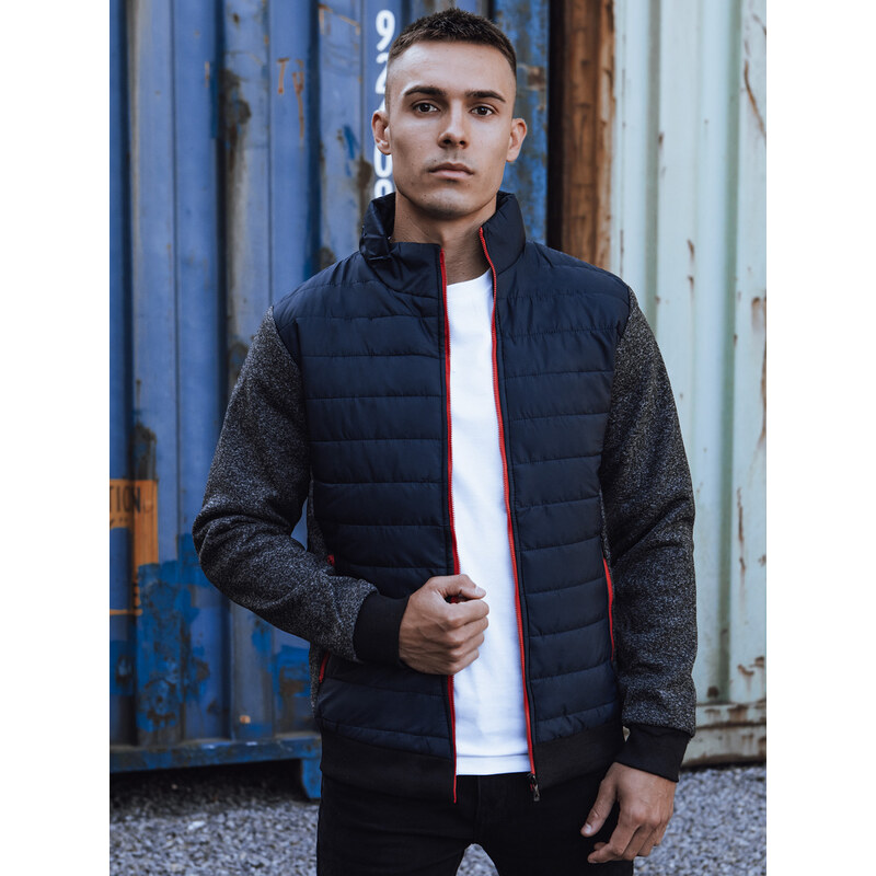 BASIC Tmavomodrá pánska prechodná bunda s červenými zipsami TX4857 57236373