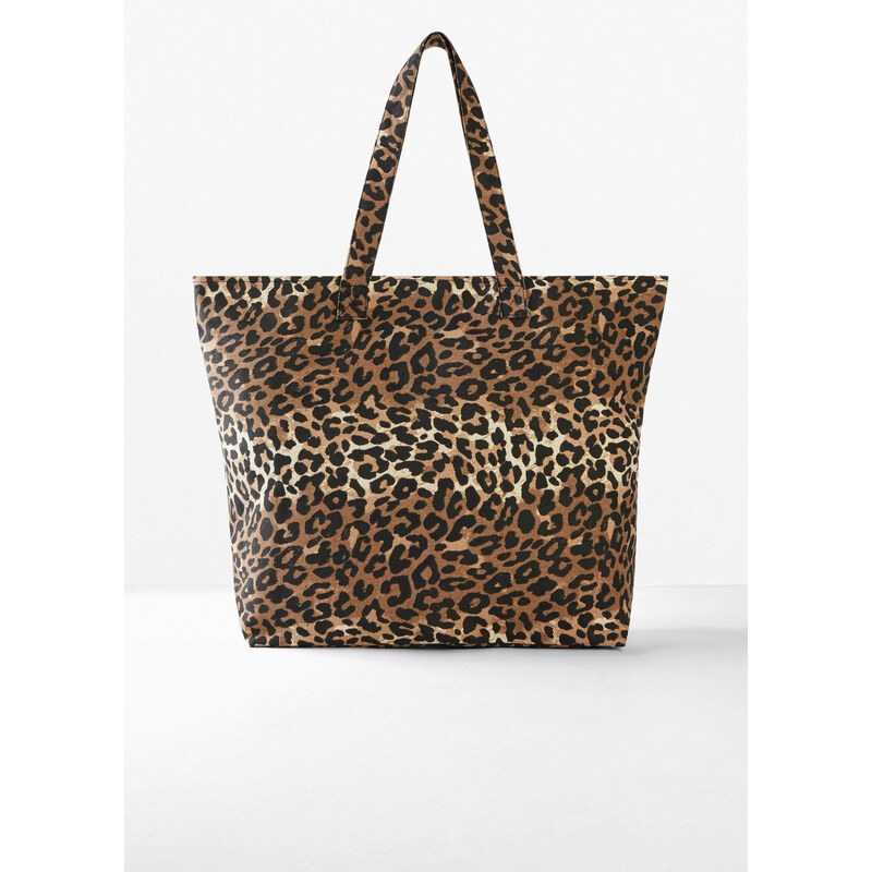 bonprix Taška Shopper, plátená, v leo vzhľade, farba čierna 62471213