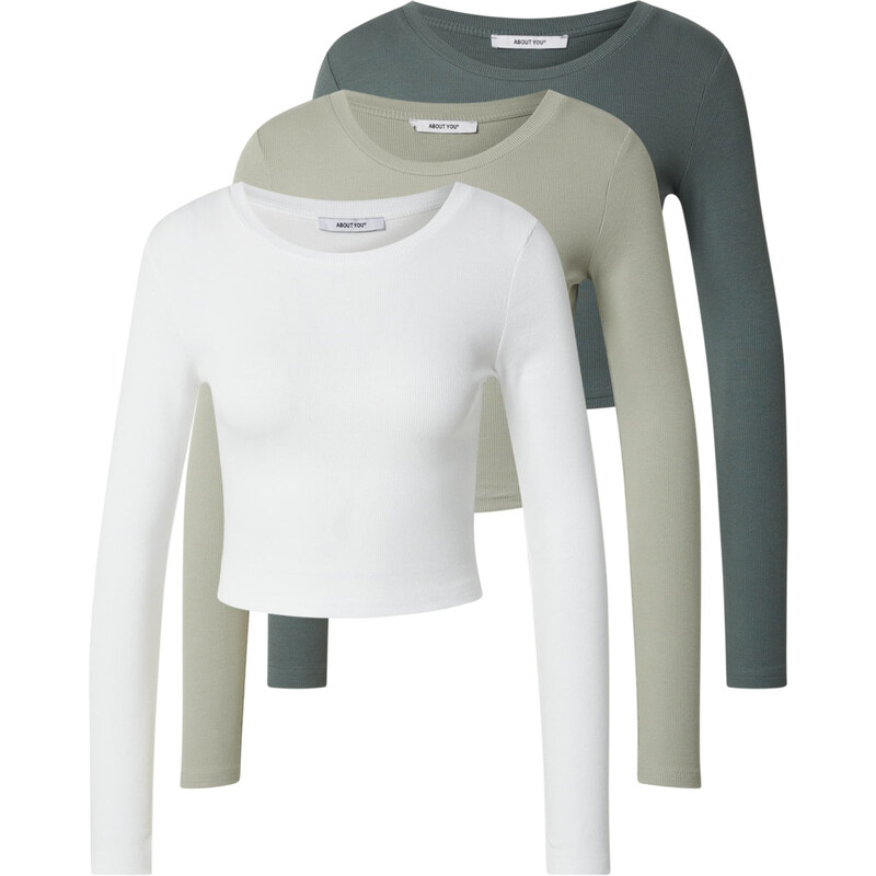ABOUT YOU Tričko Loretta mätová / tmavozelená / biela 62847689