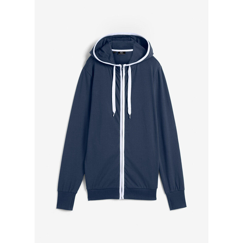 bonprix Strečová mikinová bunda s bavlnou, farba modrá 44731763