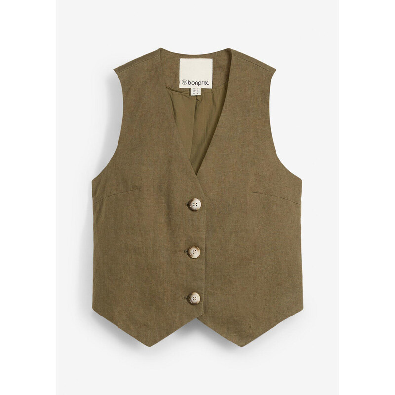 bonprix Plátená vesta z čistého plátna, farba zelená 62858129