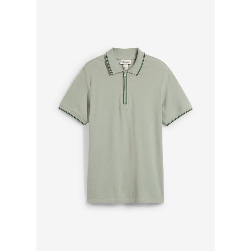 bonprix Piqué polo tričko so zipsom z čistej bavlny, farba zelená 62858148