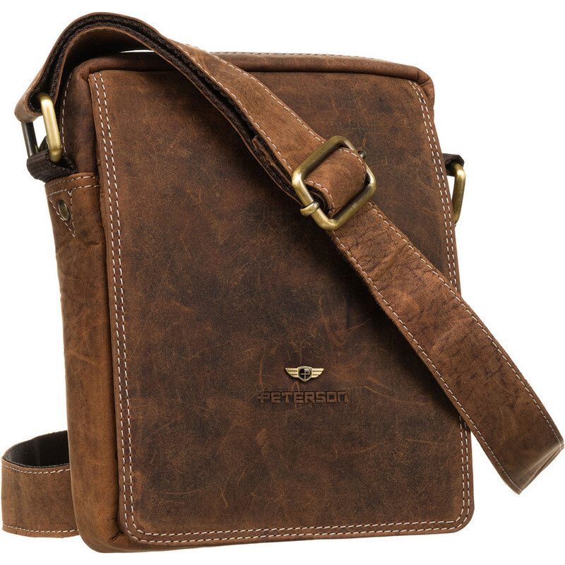 Šikovná pánska messenger taška z pravej hnedej kože so zlatým kovaním 66996800