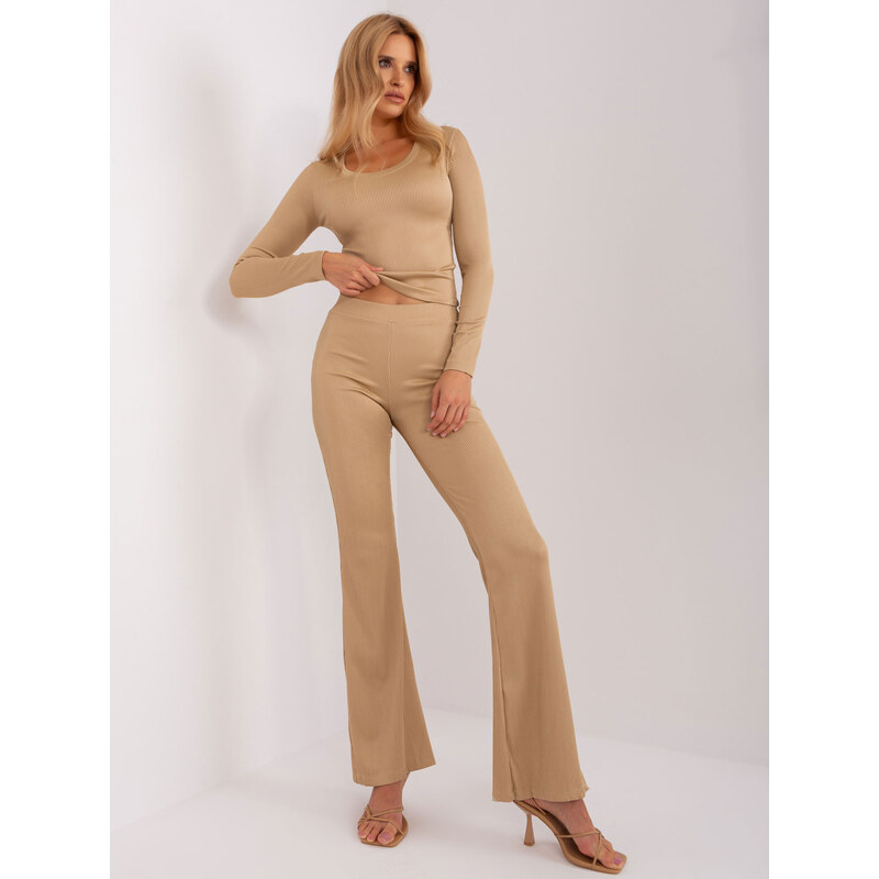 BASIC Béžový rebrovaný komplet nohavíc a tričká EM-KMPL-779.03-camel 46210209