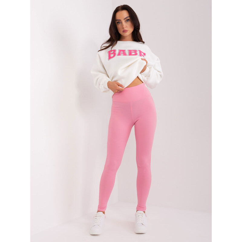 BASIC Ružové rebrované legíny s vysokým pásom -EM-LG-780.11-różowy 46210245