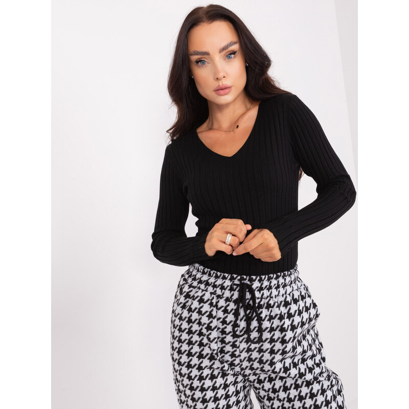 BASIC Čierny rebrovaný klasický sveter PM-SW-PM1088.25-black 47338236