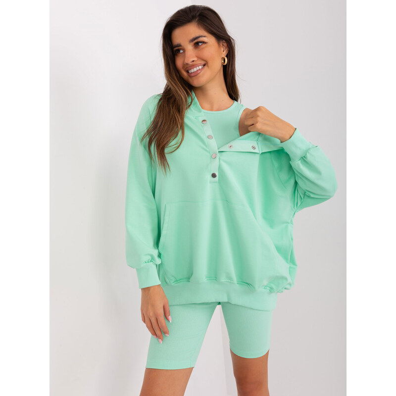 BASIC Mintový trojdielny komplet šortiek, crop topu a mikiny EM-KMPL 46682105