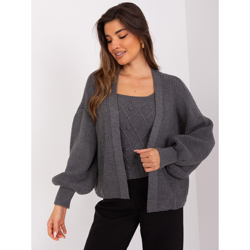 BASIC Tmavosivý pletený komplet topu a svetra -BA-KMPL-8019.20-dark 46859732