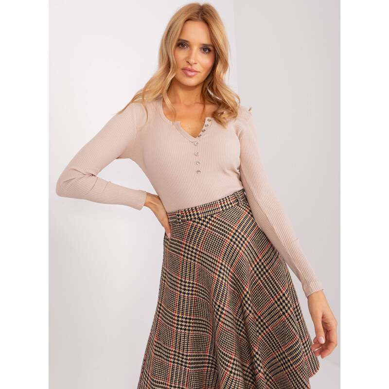 BASIC FEEL GOOD Béžové tričko s výstrihom RV-BZ-9209.36P-beige 47239663