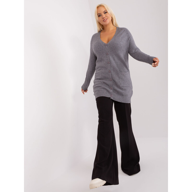 BASIC Tmavosivý dlhší sveter na gombíky s výstrihom do V -PM-SW-PM731 46184557
