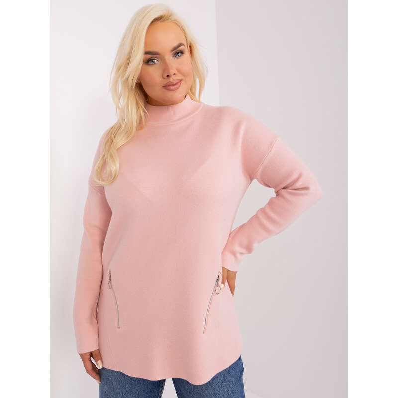 BASIC Púdrový sveter so zipsami PM-SW-PM717.20-pink 46156933