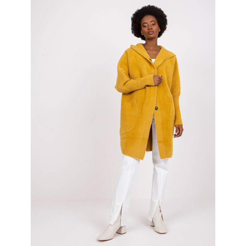 BASIC Horčicový dámsky kabátik z alpaky -MBM-PL-1518.95P-mustard 58991488