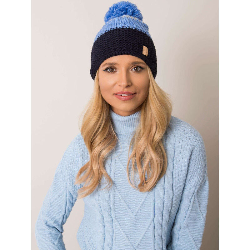 BASIC Modro-šedá pruhovaná dámska čiapka s brmbolcom -JK-CZ-18.59-blue 19117061