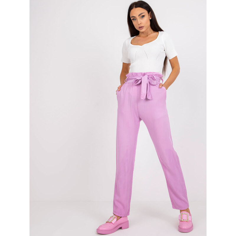 BASIC Fialové nohavice s mašľou v páse -EM-SP-6900.42P-violet 32342345