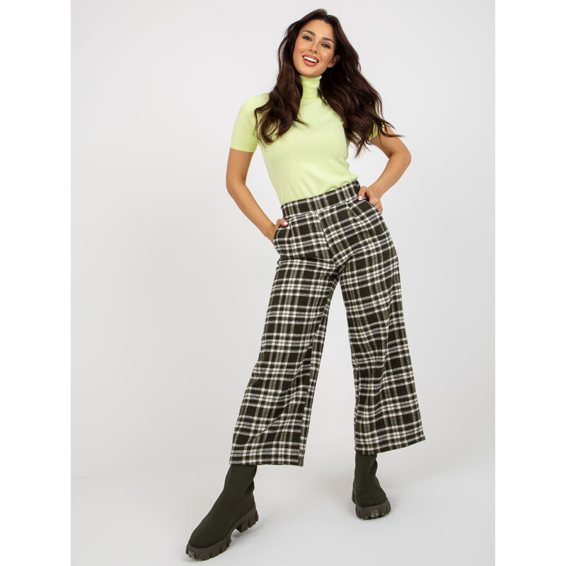 BASIC Khaki kárované dámske nohavice LK-SP-509097-2.35P-khaki 36365607