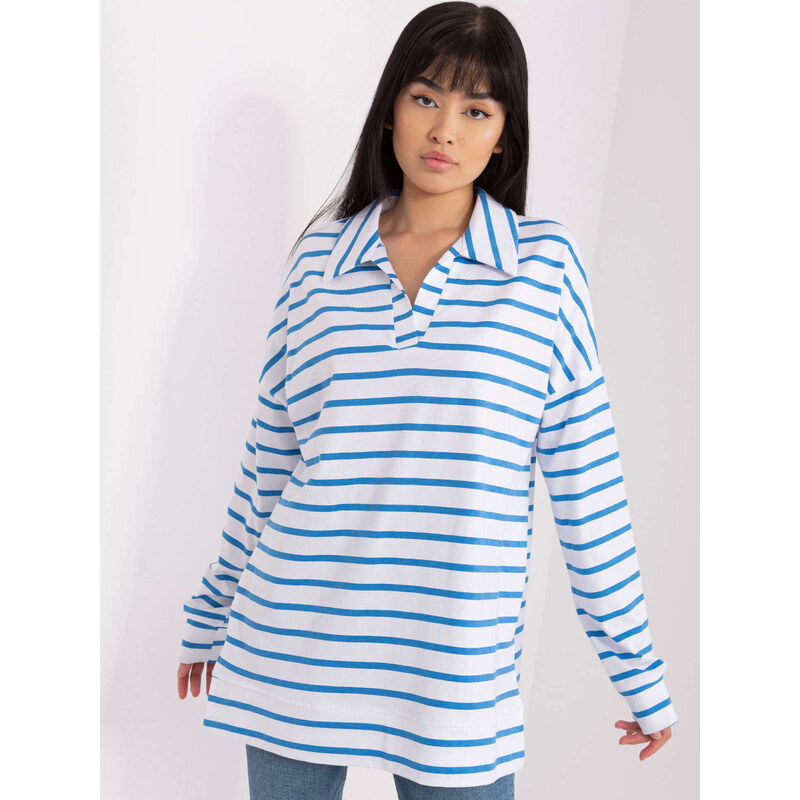 BASIC Bielo-modré pruhované tričko s golierom -LK-BZ-509314.83-white 43936033