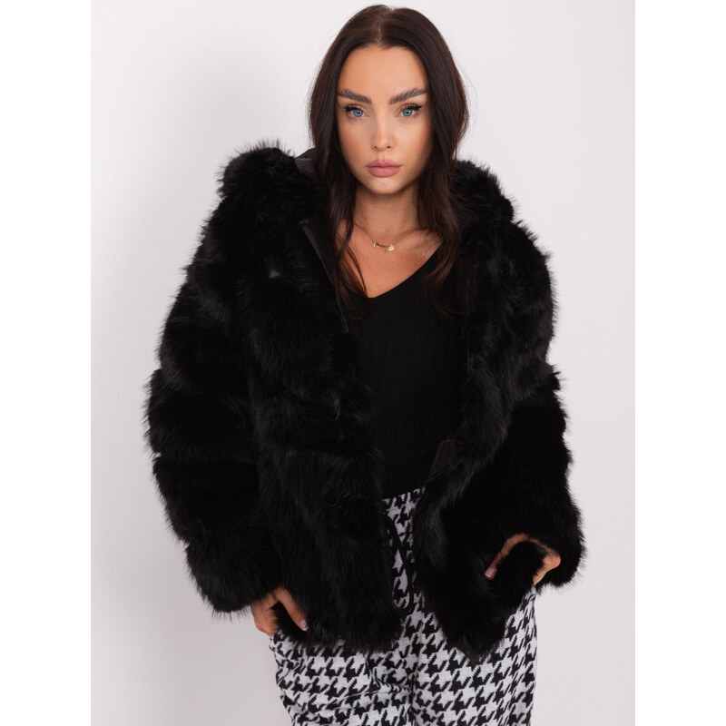 ITALY MODA Čierny dámsky chlpatý kožúšok -AT-KR-2386.00P-czarny 66149335