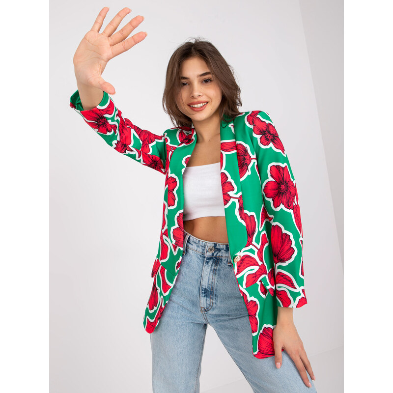 ITALY MODA Zeleno-červené sako Neonila s kvetinami DHJ-MA-15621-2.25X 57954550