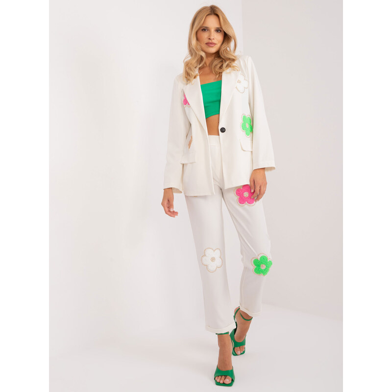 ITALY MODA Smotanový kvetinový komplet saka a nohavíc DHJ-KMPL-18806 57954795