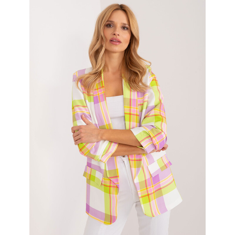 ITALY MODA Limetkovo-fialové kárované sako DHJ-MA-18922.43-limon 57955157
