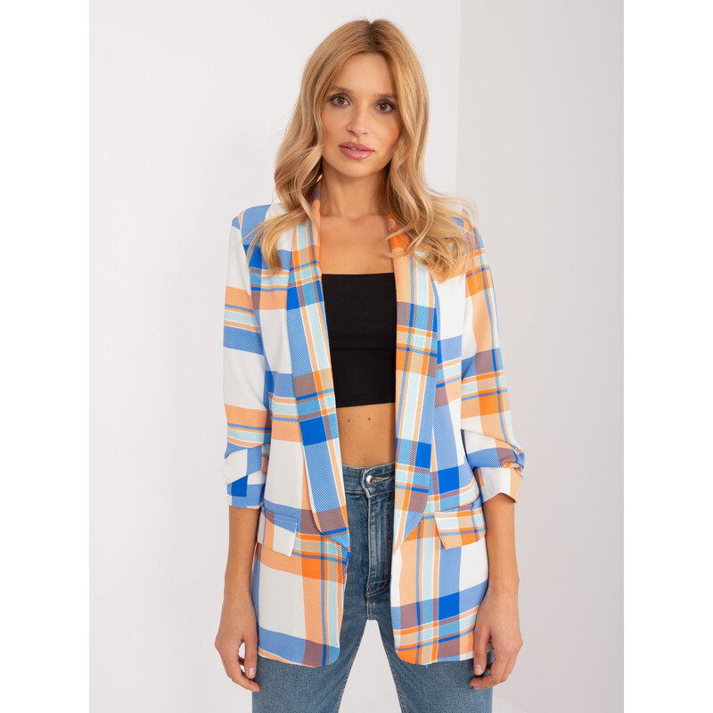 ITALY MODA Modro-oranžové kárované sako -DHJ-MA-18922.43-orange-blue 57955159