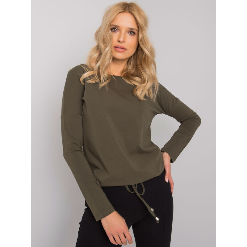 BASIC Dámske zelené tričko na zaviazanie v páse RV-BZ-5122.02P-khaki 18836957