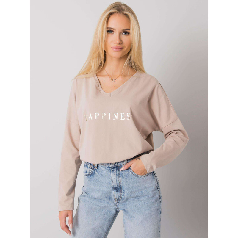 RUE PARIS Béžové dámske tričko s nápisom RV-BZ-7210.64P-beige 57948498