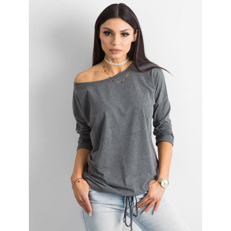 BASIC Dámske šedé tričko na utiahnutie v páse RV-BZ-4691.36P-dark gray 18837249