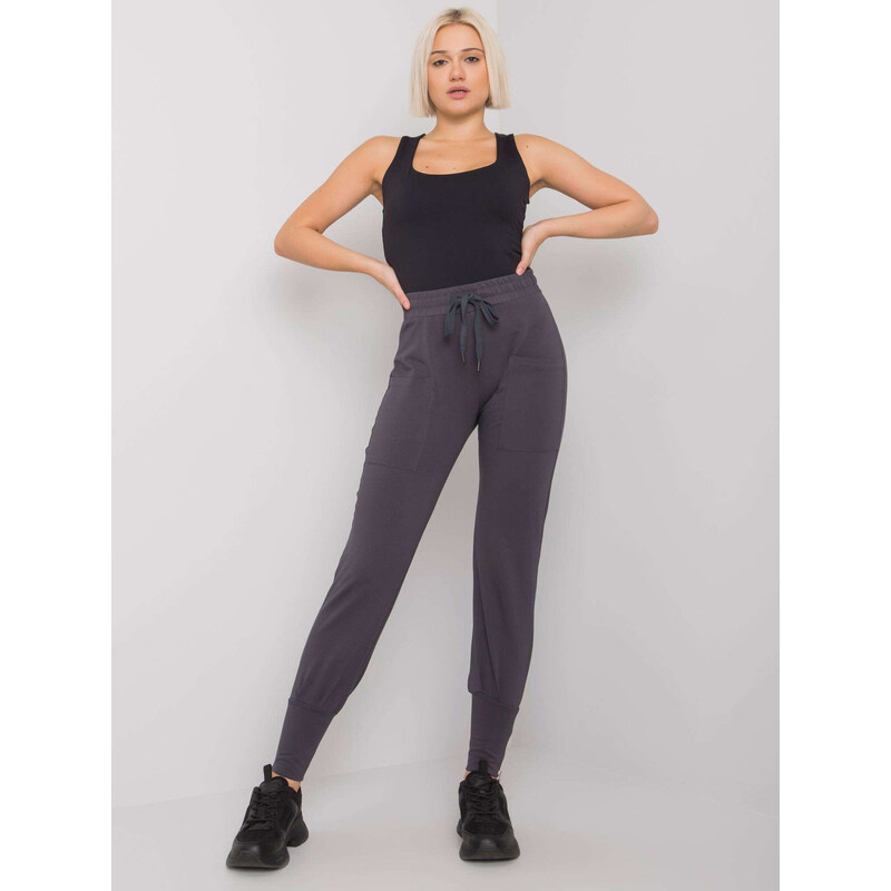 RUE PARIS Tmavosivé dámske tepláky s vreckami RV-DR-7341.30P-grafit 57948976