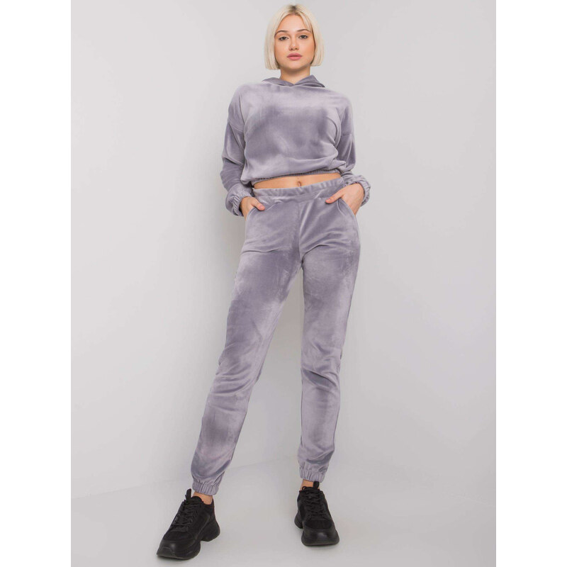 RUE PARIS Svetlosivá dámska velúrová tepláková súprava WN-KMPL-883.12 57949033