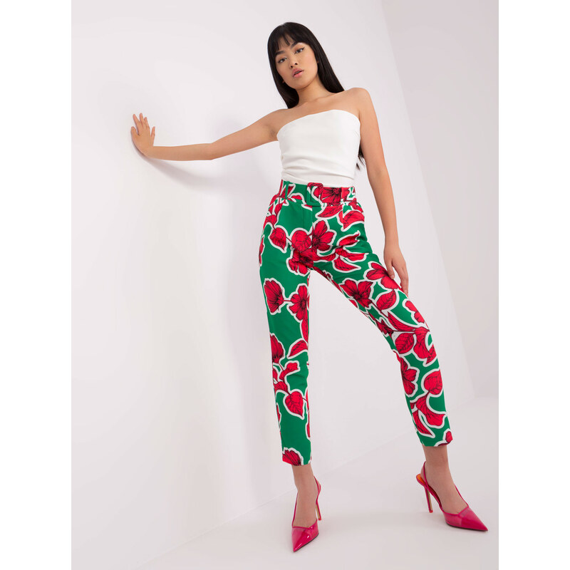 ITALY MODA Zeleno-červené vzorované nohavice DHJ-SP-12787E.13-green 57952436