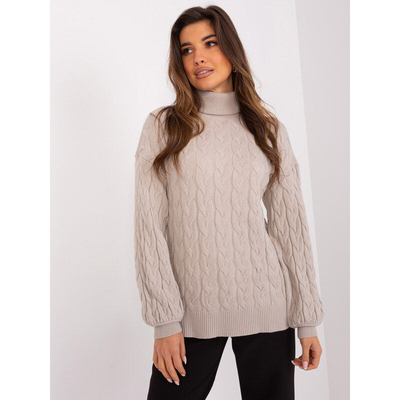 ITALY MODA Béžový rolák s vrkôčikovým vzorom AT-SW-2348.07-beige 57953676