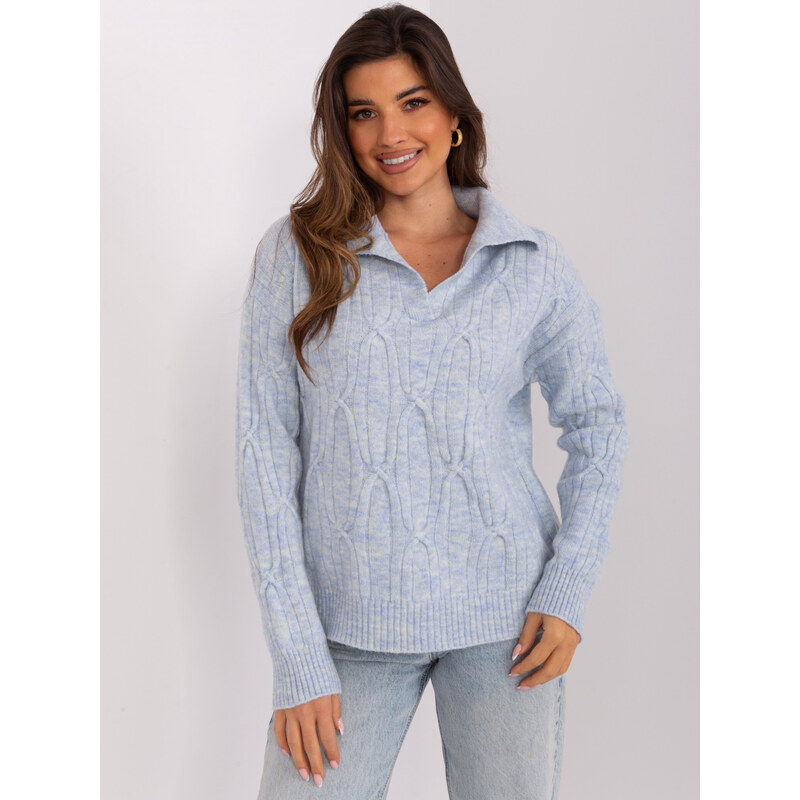 ITALY MODA Svetlomodrý sveter s golierom AT-SW-2349-2.27-light blue 57953675