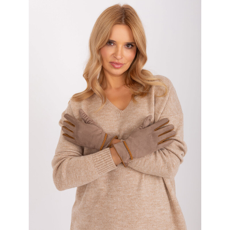 ITALY MODA Tmavobéžové elegantné rukavice AT-RK-238601.98-dark beige 57953887