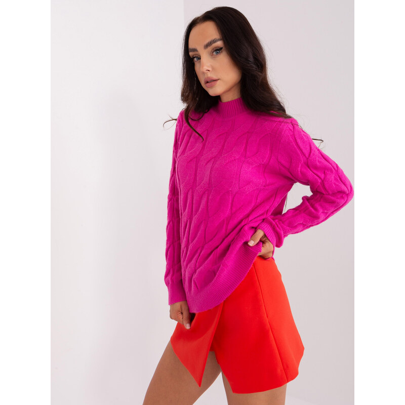ITALY MODA Tmavoružový teplý sveter s rolákom AT-SW-2235.00P-fuchsia 57953326