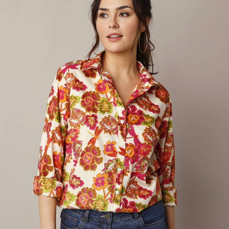 Košeľová blúzka s potlačou XXL kvetín béžová 048 Blancheporte 62884804