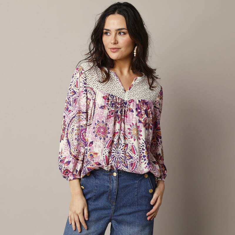 Macramé blúzka s 3/4 rukávmi ražná/fialová 040 Blancheporte 62884853